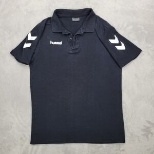 Hummel Shirt Mens Small Black Polo Collared Racing Team Striped Base Basic Adult